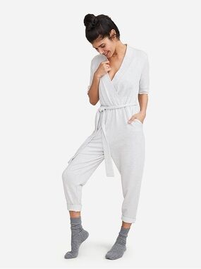Hatch Maternity Nurse-to-Errands Jumpsuit Heathered Light Grey Size 1 Small
